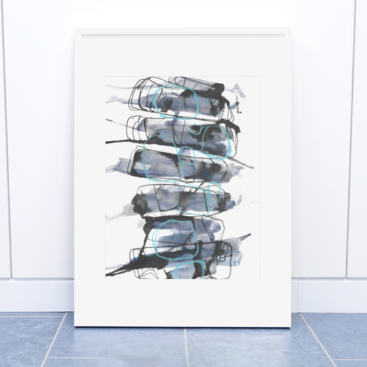 Håndlavet illustration: "Daglige skridt", A4, Blå.