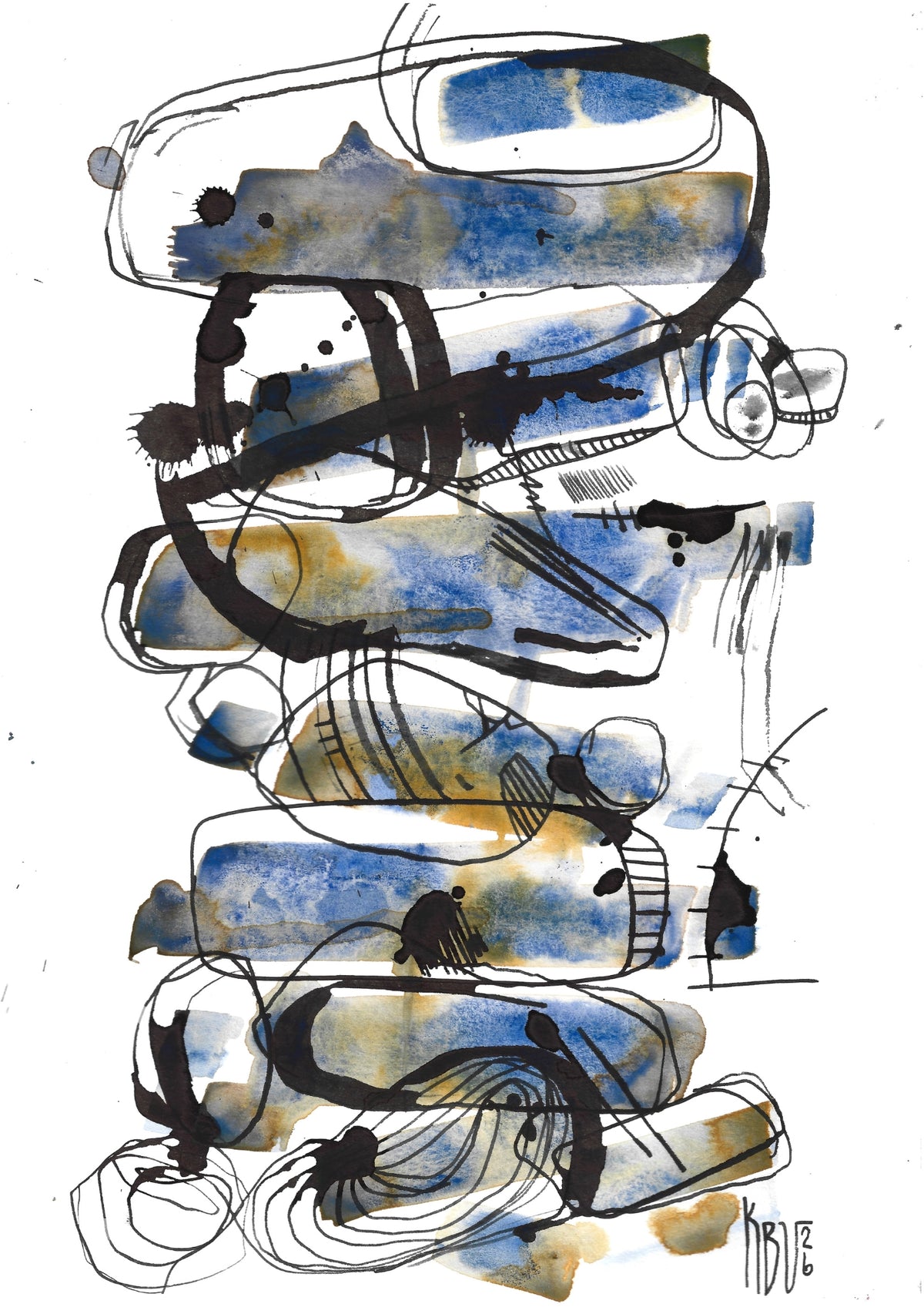 Håndlavet illustration: "Fliserne", A4, Blå.